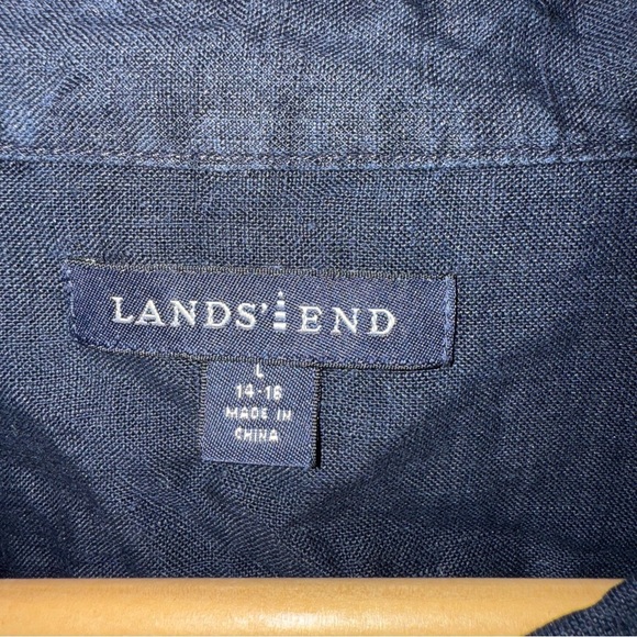 Lands' End Women's Navy 100%  Linen Button Down size Large - Picture 3 of 7